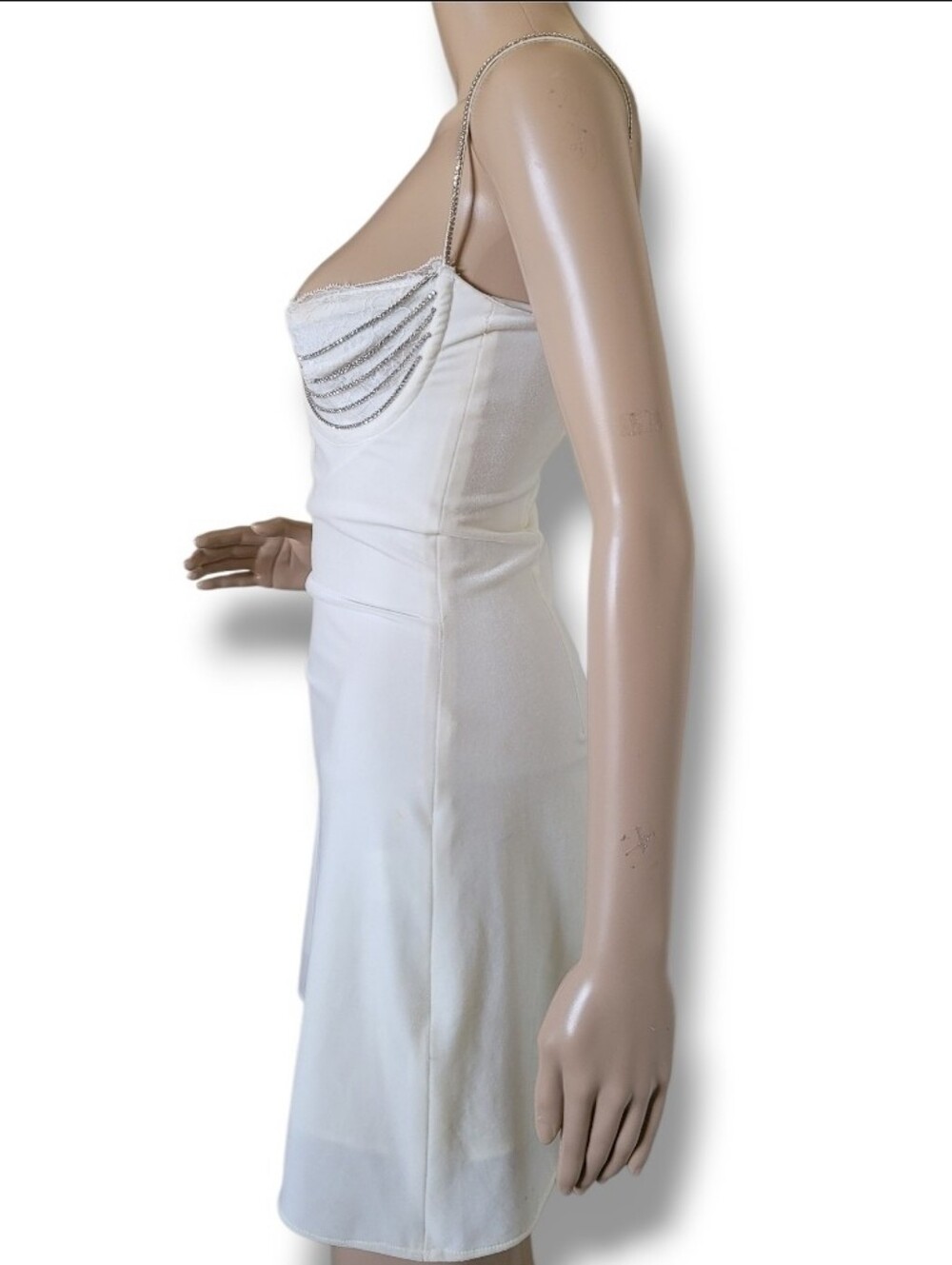 House Of CB Grace Lace Crystallised Velour Mini Dress XS Ivory Velvet - Picture 5 of 11